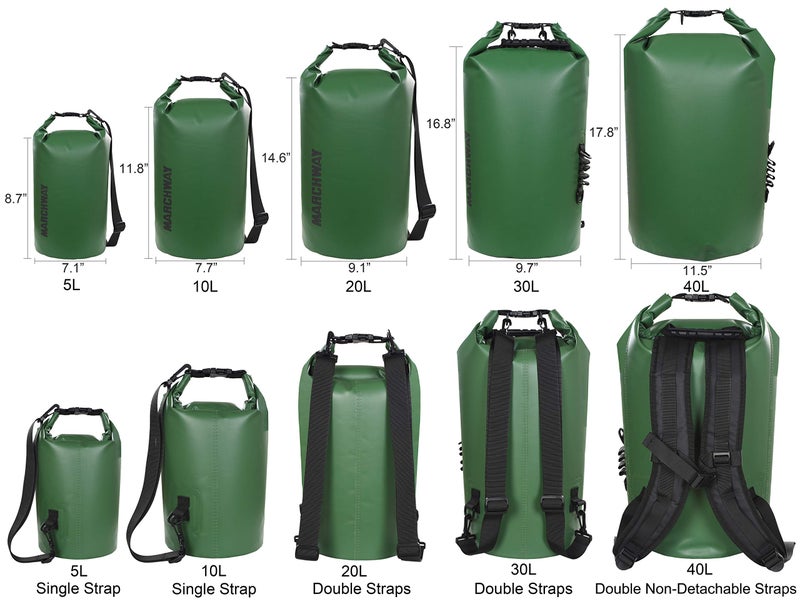 MARCHWAY Floating Waterproof Dry Bag Backpack 5L/10L/20L/30L/40L, Roll Top Sack Keeps Gear Dry for Kayaking, Rafting, Boating, Swimming, Camping, Hiking, Beach, Fishing (Dark Green, 30L) - Image 2